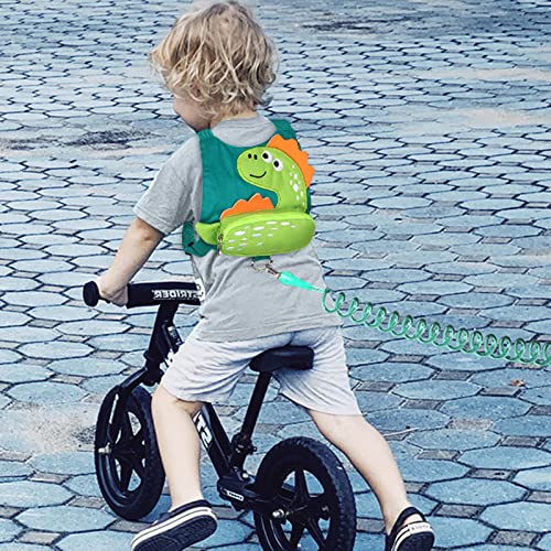 Toddler Harness Leash with Anti Lost Wrist Link (Aquamarine/Light Green Spotted Brachiosaurus, Green Link)