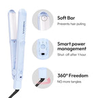 VODANA Professional Softbar Flat Iron - Ceramic Straightener with Patented Silicone Bar, Smooth & Quick Styling, Healthy Hair Solution, Dual Voltage for Worldwide Use (1 inch, Creamy Blue)