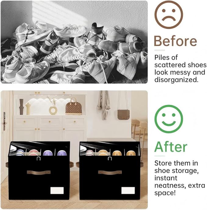 Shoe Organizer for Closet, 2 Pack Foldable Shoe Storage Containers, Fits up to - Image 4