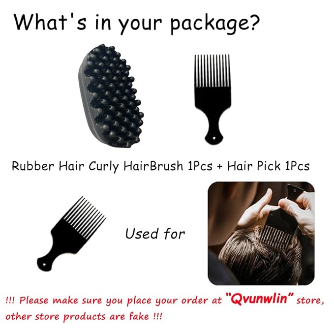 Rubber Afro Hair Brush for Curly Coily 4C Hair –Durable Washable Non-Slip Styling Tool for Twist Curl, Magic Curly Barber Curl Twist Comb for Home Salon Women Men