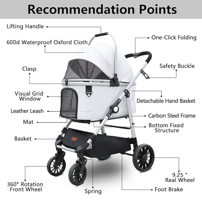 Dog Cat Stroller, Foldable 4 Wheels Dog Stroller - Image 5