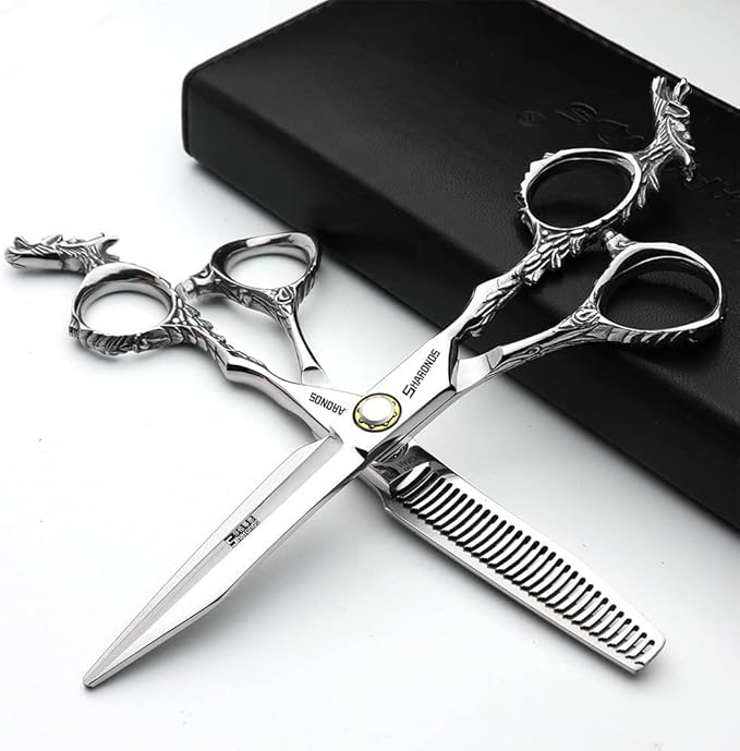 Sharonds 6/7 inch Professional Hair Cutting Scissors Set Hair Cutting Scissors Thinning Teeth Shears Set,Sliver Scissors,Barber,Salon,Hairdressing Scissors Kit,Japanese 440C Scissors (6-inch 3pc-A)