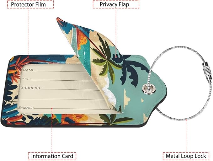 Cartoon Summer Beach 2 Pcs Luggage Tags, Privacy Cover ID Label - Image 2