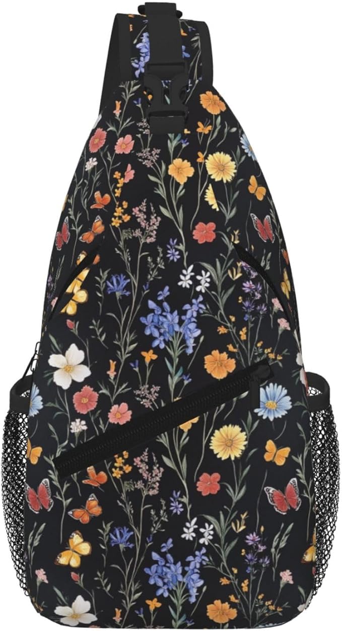SUPLUCHOM Sling Bag Vintage Botanical Flower Wildflower Hiking Daypack by SUPLUCHOM