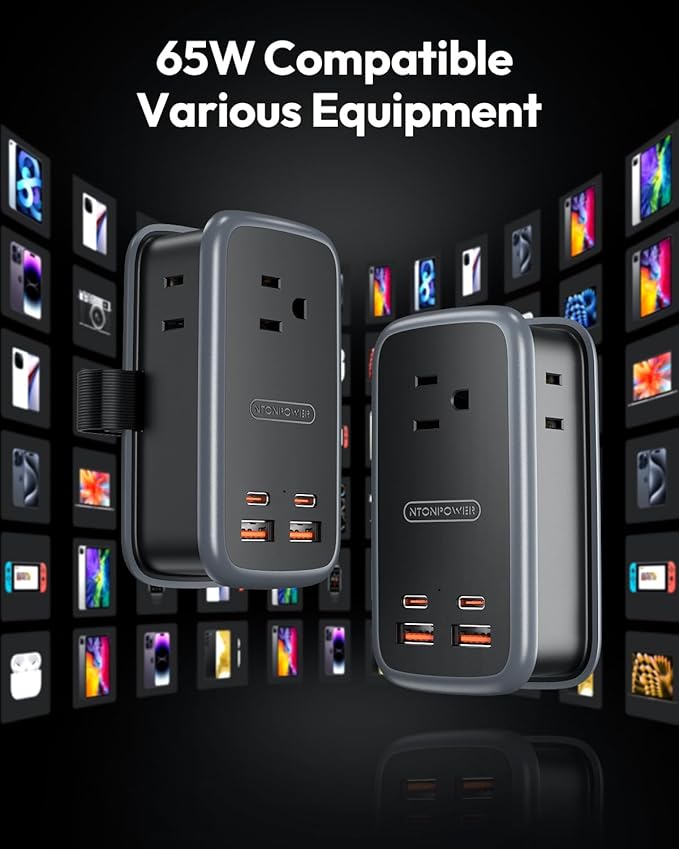 NTONPOWER GAN Ultra 65W USB Fast Charging Station, 7 in 1 Travel Power Strip - Image 5