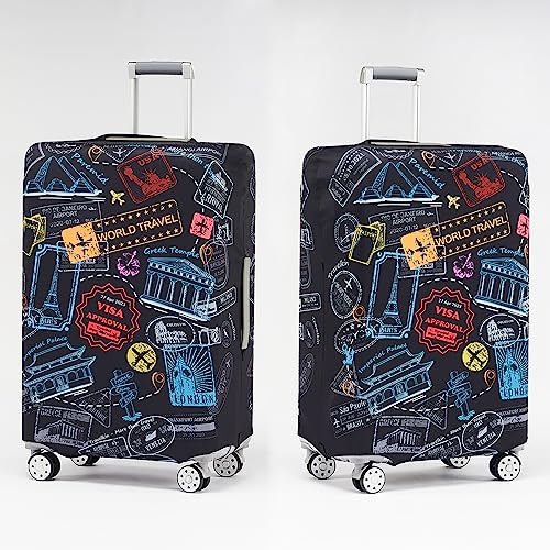Travelkin Luggage Covers For Suitcase Tsa Approved Suitcase Cover Protector (World Marks-Colorful / XL)
