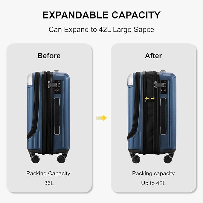 LEVEL8 Grace Carry On Luggage Airline Approved, 20 Inch Expandable Hardside - Image 4