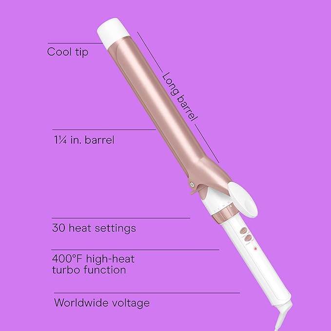Conair Double Ceramic 1 ¼-Inch Long Barrel Curling Iron, 1¼-Inch Barrel Creates Loose Curls, Hair Curler for Use on Medium & Long Hair, White/Rose Gold