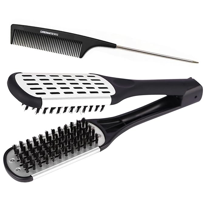 Clamp Hair Brush Straightener Detangler Comb Nylon Bristle Double Sided Straightening Air Vented Flat for Wet,Dry,Fine,Thick Natural Hair (White)
