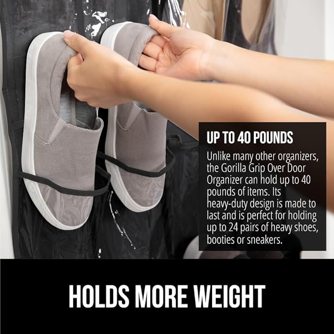 GORILLA GRIP Over the Door Shoe Organizer, 24 Large Breathable PVC Pockets - Image 3