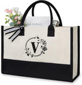 TOPDesign Personalized Initial Jute/Canvas Beach Bag, Monogrammed Gift Tote Bag by TOPDesign