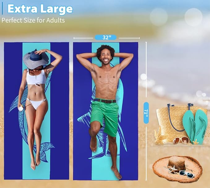 2 Pack Microfiber Lightweight Beach Towel 71"x32" Oversized Extra Large Thin - Image 3