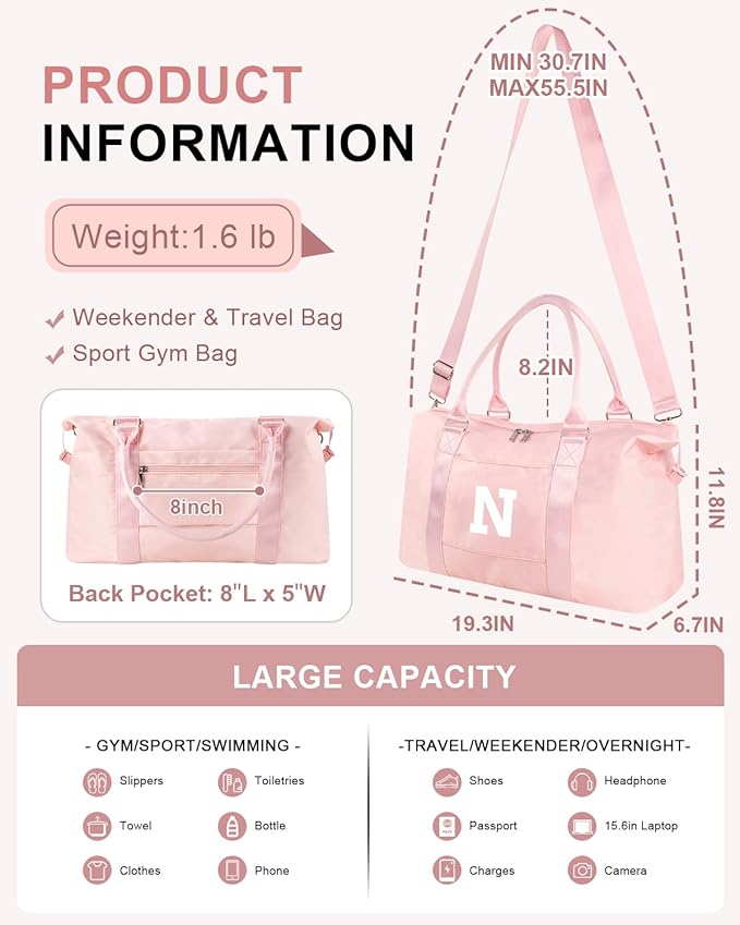 Initial Travel Duffel Bag Sports Gym Bag - Image 2