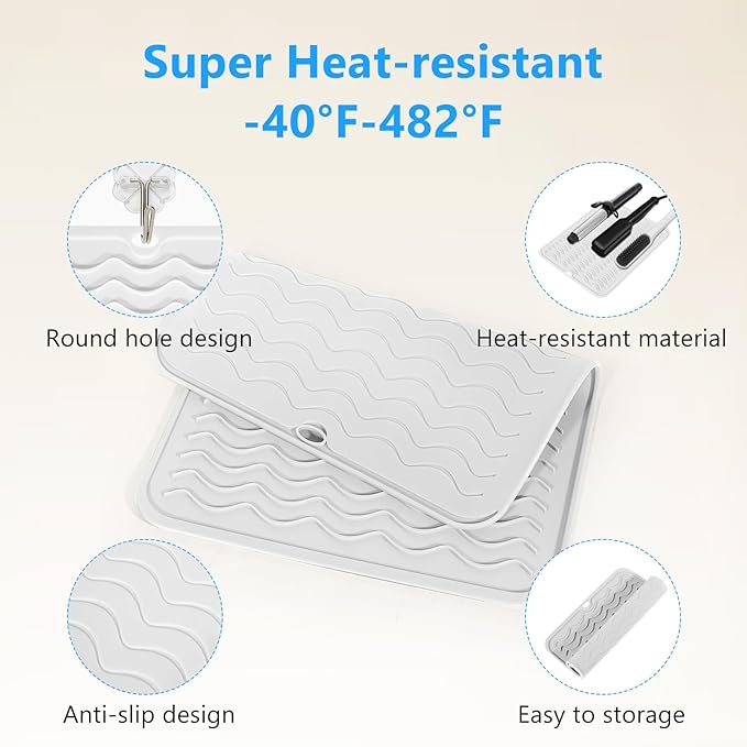 Quccefods Heat Resistant Mat Oversize Curling Iron Mat Silicone Hot Hair Tools Mat for Hair Straightener,Flat Irons,Hair Styling Tools Countertop protection Portable Travel Mat 14.2" x 11"
