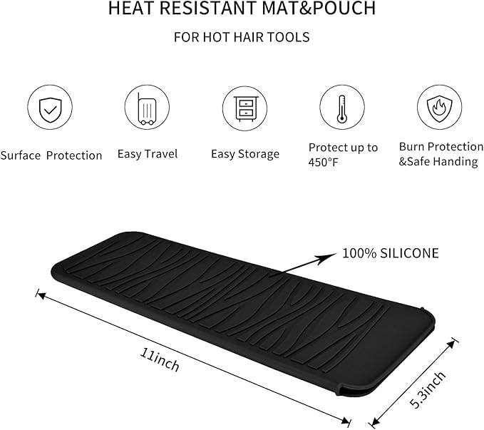 Heat Resistant Travel Mat Pouch for Hair Straighteners,Crimping Irons,Curling Wands,Flat Irons and Styling Tools