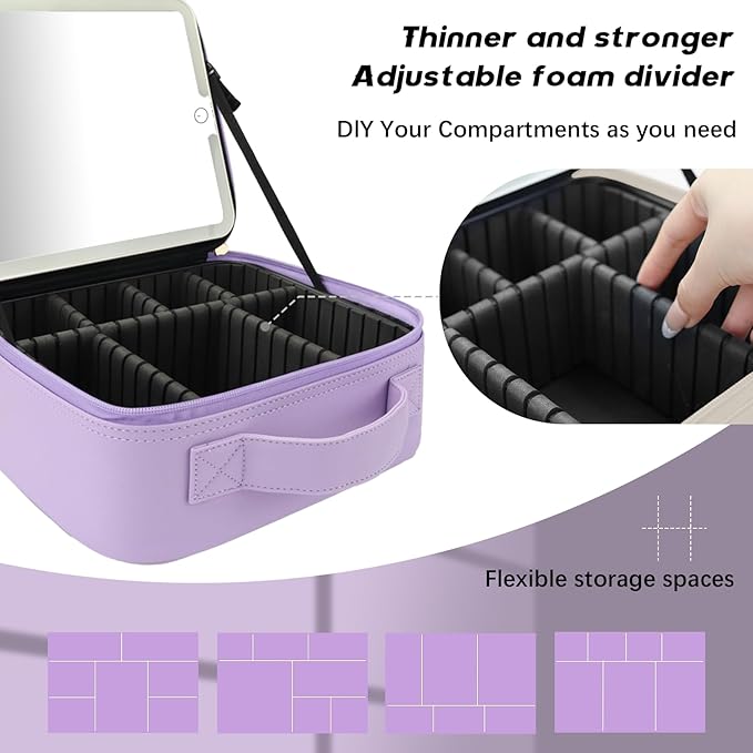 Makeup Bag with Led Mirror, Travel Makeup Organizer with 3 Color Setting - Image 3