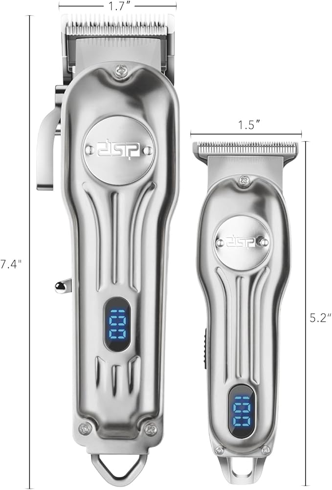 DSP Professional Hair Clipper for Men, Clipper and Trimmer Set - Electric Clipper for Hair Cutting, Cordless Barber Clipper Set with LED Display for Men Gift (Silver)