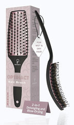 Curved Vented for Blow Drying - Boar Bristle Brush (Medium) with Comfortable Handle - Soft Bristle Brush for Thick and Fine Hair - Natural Boar Bristles for Women, Men & Kids - Rose Gold