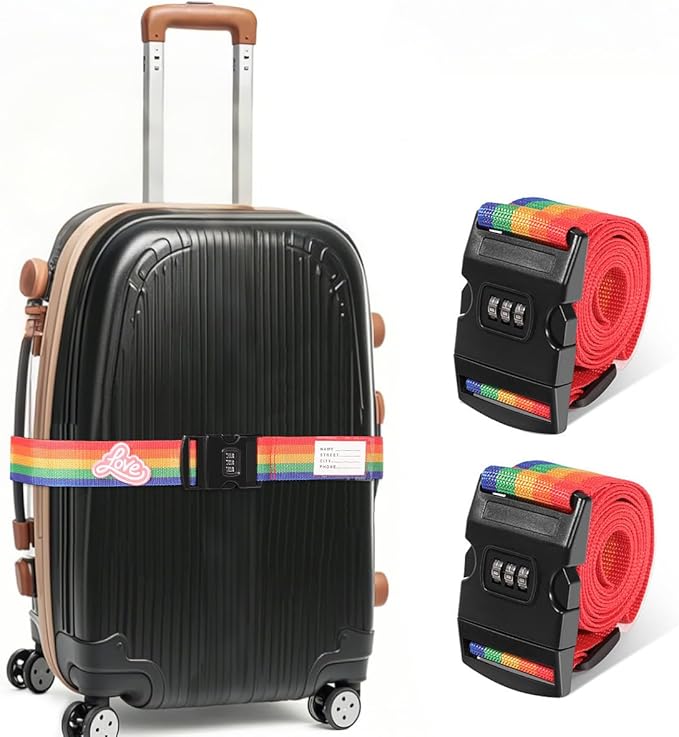 Adjustable Luggage Straps with Combination Lock – 4 Pack Bright Colors by SpiralScgv