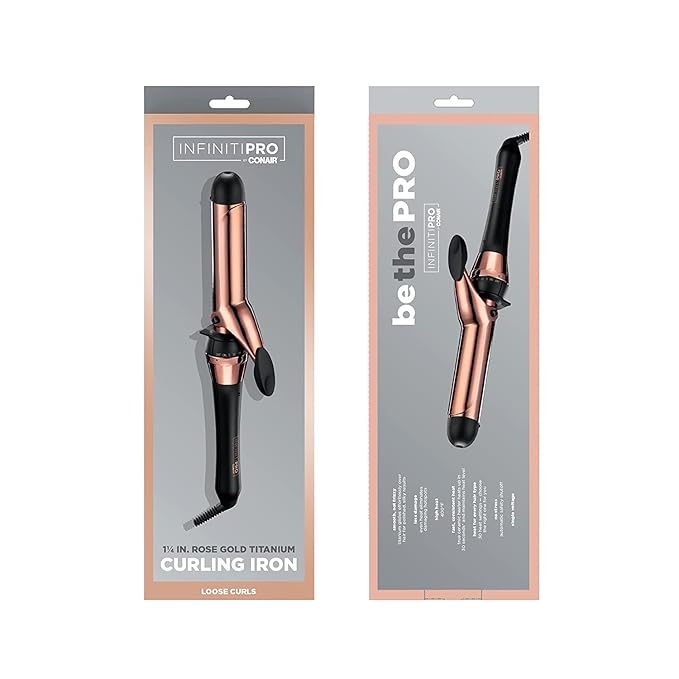 INFINITIPRO BY CONAIR Rose Gold Titanium 1 1/4-Inch Curling Iron, 1 ¼ inch barrel produces loose curls – for use on medium and long hair