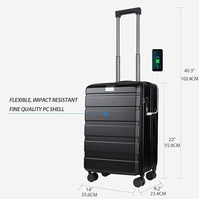 KROSER Carry On Luggage with Spinner Wheels & Built-in TSA Lock, Expandable Top - Image 2