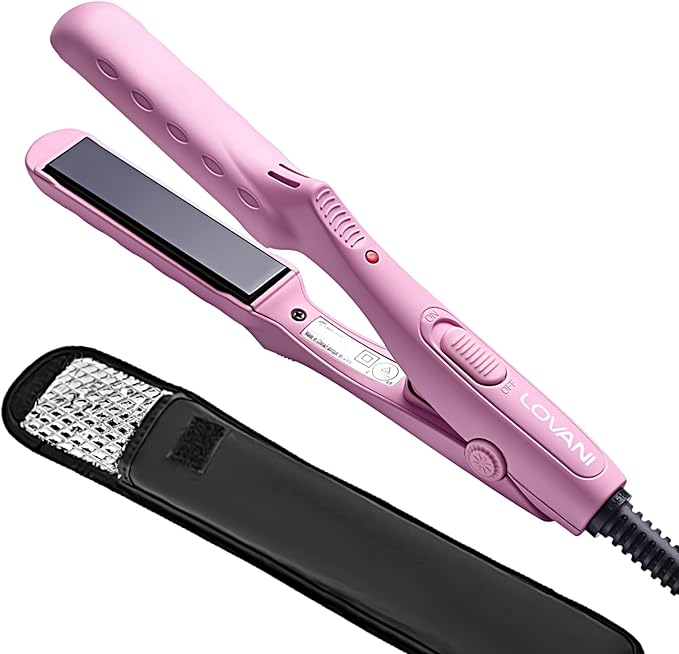 LOVANI Mini Flat Iron, Dual Voltage Travel Hair Straightener, Tourmaline Ceramic Small Flat Irons for Short Hair/Bangs (Pink, 0.5 Inch, SleekMini)