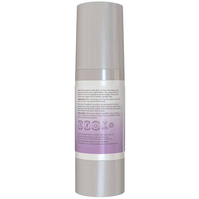 NOW Foods Solutions, Hyaluronic Acid Moisturizer, Smoothing and Toning, Rehydrating to Start Your Day, 2-Ounce
