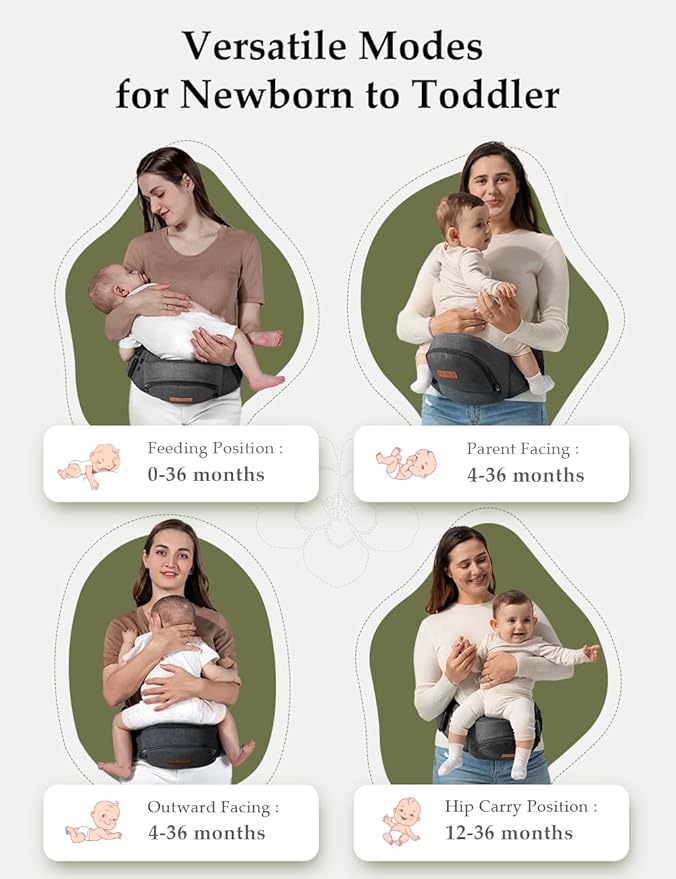 besrey Baby Hip Carrier, Adjustable Waist Belt Carrier, Ergonomic M Position - Image 6