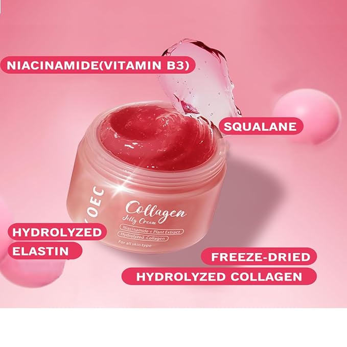Collagen Jelly Cream,Contains Niacinamide & Freeze Dried Hydrolyzed Collagen Cream,Reduce Dullness & Fine Lines,Skin Care Face Moisturizer (3.38 fl.oz)