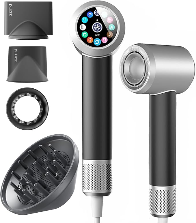 High-Speed Hair Dryer with 1.8" Touch Screen, 140,000 RPM, 5 Billion Negative Ions, 15 Custom Modes, Instant Start for Fast Drying & Hair Care 1600W