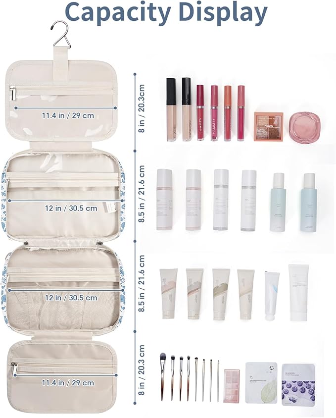 Narwey Travel Toiletry Bag for Women Large Hanging Makeup Bag Organizer - Image 6