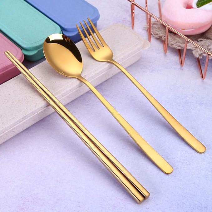 AARAINBOW 6 Pieces 18/8 Stainless Steel Flatware Set Portable Reusable Cutlery - Image 5