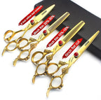 6 inch /7 inch salon professional salon scissors salon hairdresser hair cutting hairstyle pruning tools Japan 440c high hardness stainless steel golden (6 inch 4pcs)