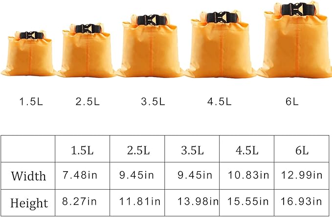 Pimoys 5 Pack Waterproof Dry Sacks, Lightweight Outdoor Dry Bags Ultimate Dry - Image 3