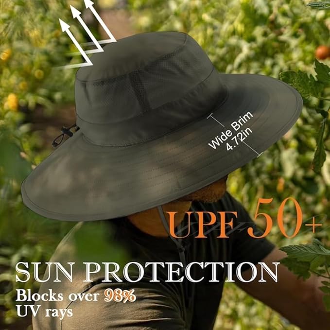 Home Prefer UPF50+ Mens Sun Hat Wide Brim Fishing Hat Foldable Large Brim UV - Image 2