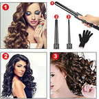 iMissiu Tourmaline 3 in 1 Curling Wand Set with 3 Interchangeable Curling Iron Ceramic Barrels with Heat Resistant Glove – Black