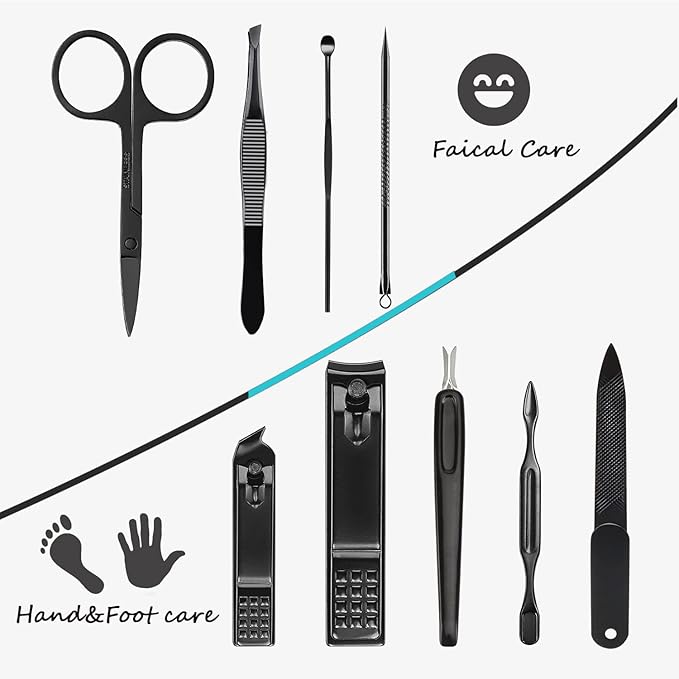 Manicure Set 9 in 1 Stainless Steel, Nail Clippers Scissors Pedicure Tools Kit - Image 4