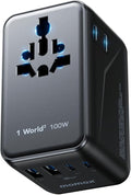 MOMAX Universal Travel Adapter, GaN 100W International Power Adapter, 2 AC by MOMAX