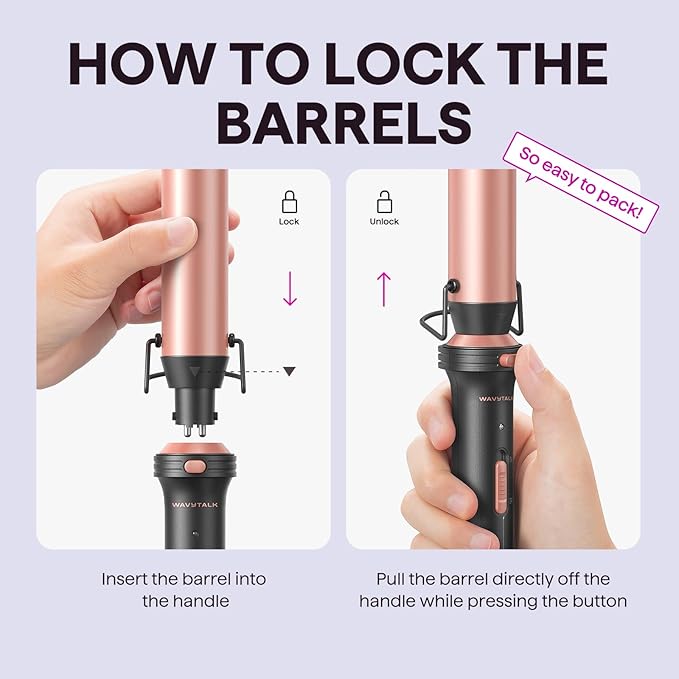 Wavytalk 5 in 1 Curling Wand Set, Dual Voltage Curling Iron Set with 5 Interchangeable Barrels Included A Thermal Brush, A Hair Crimper and 3 Ceramic Curling Wands(0.5"-1.25"), Rose Pink