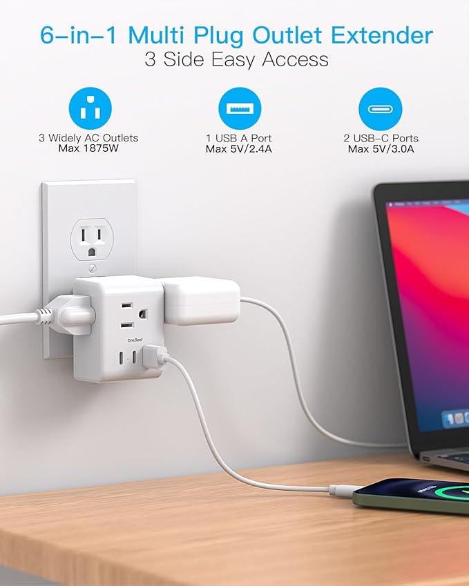 Multi Plug Outlet Extender, Power Strip Non Surge Protector Electric Outlet - Image 2