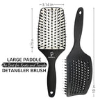 Curved Vented for Blow Drying - Boar Bristle Brush (Large) with Comfortable Handle - Soft Bristle Brush for Thick and Fine Hair - Natural Boar Bristles for Women, Men & Kids - White