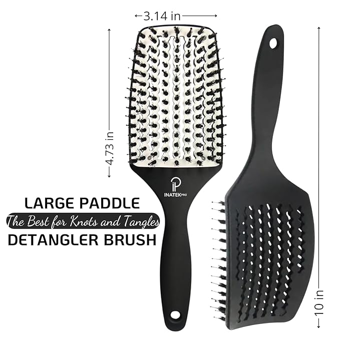 Curved Vented for Blow Drying - Boar Bristle Brush (Large) with Comfortable Handle - Soft Bristle Brush for Thick and Fine Hair - Natural Boar Bristles for Women, Men & Kids - White