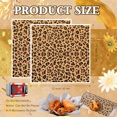 100 Pcs Leopard Print Wax Paper Sheets for Food Wrapping (Brown, Black / Leopard)