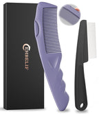 Dandruff Comb 2PC Upgraded Fine Tooth Scalp Detox Comb Lice for Women, Men & Kids Scalp Detoxing, Sweep & Massage Hair Brush Tool with Elegant Box for Hair Care Tool (Purple)
