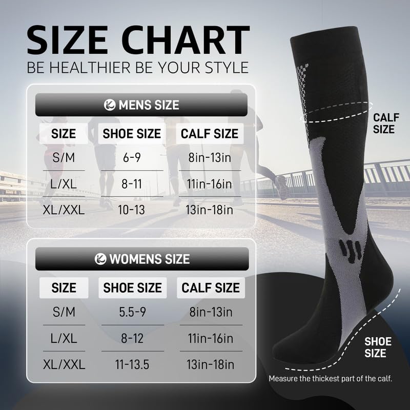 Women Compression Socks 3Pcs (XL/XXL / 01 Black | Black | White)
