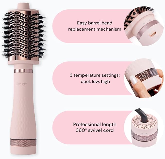 L'ANGE HAIR Multi-Volume Series Blow Dryer Brush | Interchangeable Hair Dryer Brush with Ionic Titanium Barrel for Smooth, Voluminous Styling | Blush - Oval 60mm