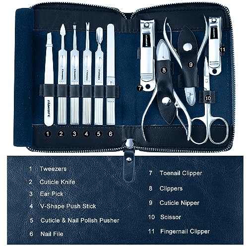 Stainless Steel Manicure Set 11 (Navy Blue)