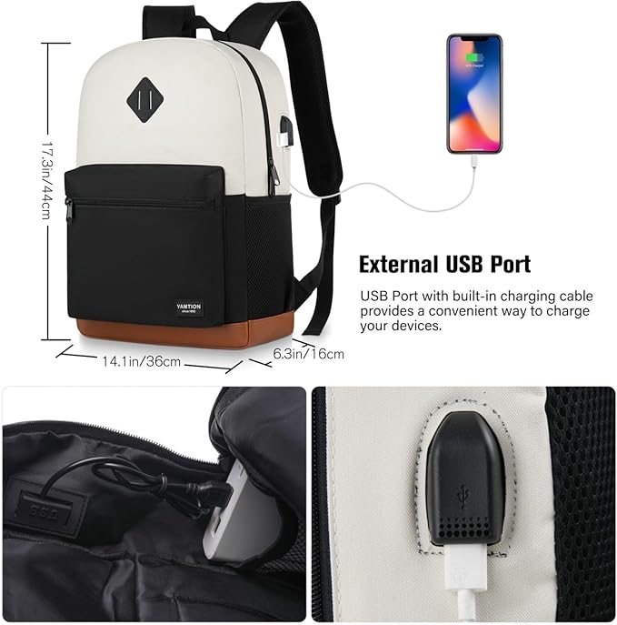 School Backpack, Bookbag Teen Boys and Girls Black Beige - Image 6