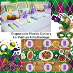 90 Pieces Mardi Gras Plastic Cutlery Set (Purple, Yellow, Green)