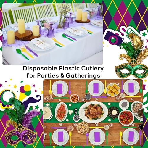 90 Pieces Mardi Gras Plastic Cutlery Set (Purple, Yellow, Green)